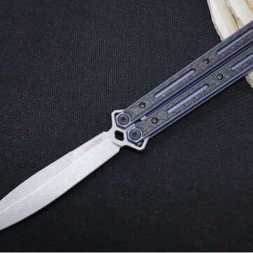 kershaw lucha balisong cpm 20cv blade blue titanium black carbon fiber